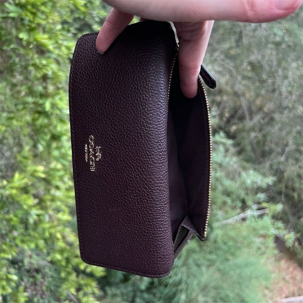 COACH VINTAGE Trifold Pebbled Leather Wallet Oxblood Brn/Purple w Gold Hardware - Picture 5 of 6